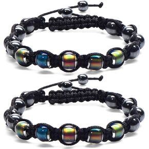 Hicarer Adjustable Mood Bracelet for Women 2 Pieces Dazzling Shimmer Color Changing Beads Based on Emotions Thermochromic Bead Bracelets Christmas Gift for Kids and Adult (Black Rope)