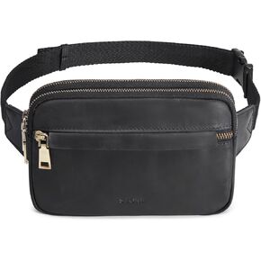 S-ZONE Fanny Packs for Women, Genuine Leather RFID Blocking Crossbody Bags Purses, Sling Waist Bag, Fashionable Chest Bag, Gifts Travel Running Adjustable Strap Men Black