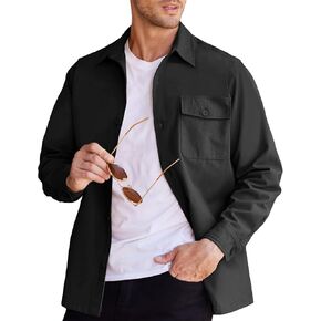 COOFANDY Men's Shirt Jacket Lightweight Canvas Trucker Jacket Cotton Button Work Jackets