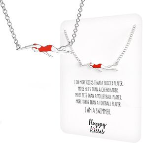 Swim Gift Necklace for Teen Girls – Cute Swimming Necklace with Swimmer Pendant Charm for Girls on a Swim Team – Inspirational Message Card