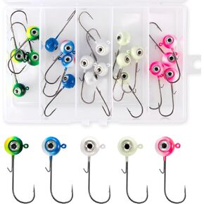 Alownder 20-Pack Fishing Jig Heads with 3D Holographic Eyes, Round Jig Heads Saltwater Freshwater Walleye jigs Live Bait jigs Bass Trout Panfish Striper Pompano Lures Hooks