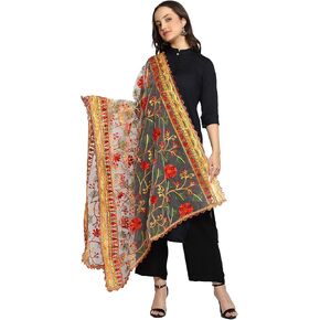 وشاح نسائي من Weavers Villa مطرز بشبكة ثقيلة ومتعدد الاستخدامات من Phulkari للنساء