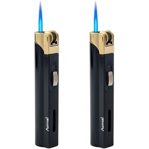 2 Pack Butane Torch Lighter Portable Metal Lighter No Gas (Black)