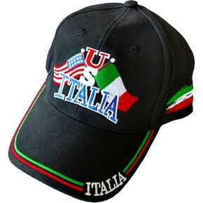 US/Italia Flags Embroidered Baseball Cap – Colorful Italian Hat in Black - Italy Collection of Italian Pride Products