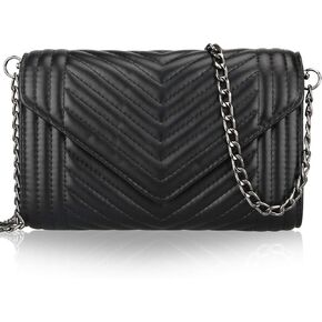 Black Leather Quilted Crossbody Bags for Women Chain Shoulder Bag Cell Phone Wallet Strap Iphone Cross body Purse Handbag