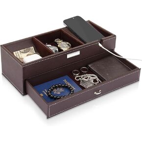 Baoyun Mens Valet Tray, Nightstand Organizers for Men, Leather Jewelry Storage Box Bedside Table Organizer EDC Catch All for Jewelry Key Wallet and Phone