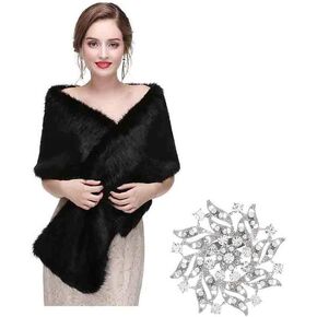 Olbye Women's Faux Fur Wraps Long Wedding Fur Shawl 1920s Sleeveless Bridal Fur Stole Scarf for Bride and Bridesmaid