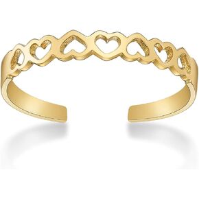 Lavari Jewelers Filigree Heart Cutout Adjustable Band Open Toe Ring for Women I 10k White or Yellow Gold Toe Ring I One Size Fits Most Toes I 3 mm Wide Body Jewelry