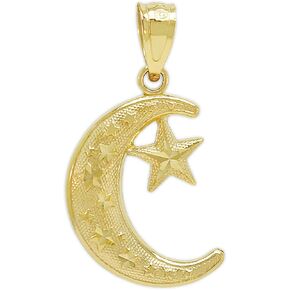 Gold Moon and Star Charm - 10 Karat Solid Gold - Moon Pendant - Celestial Jewelry