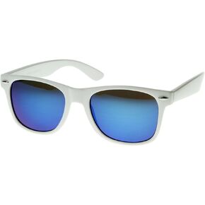 zeroUV - White Square Sunglasses for Men with Colored Reflective Mirror Lens