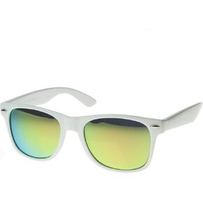 zeroUV - White Square Sunglasses for Men with Colored Reflective Mirror Lens