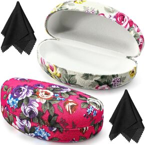 Frienda 2 Pcs Oversized Hard Shell Sunglasses Case Spectacle Case Eyeglass Case Fabrics Floral Eyeglass Case with Clean Cloth