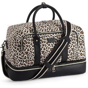 CLUCI Weekender Bags for Women Duffle Bag Personal Item Travel Canvas Overnight Bags Carry On Tote with Shoe Compartment Beige with Brown