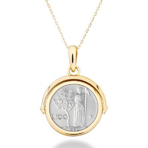 Miabella 18K Gold over Sterling Silver Italian Genuine Reversible Flip 100 Lira Coin Pendant with Adjustable Chain Necklace, Medallion Made in Italy