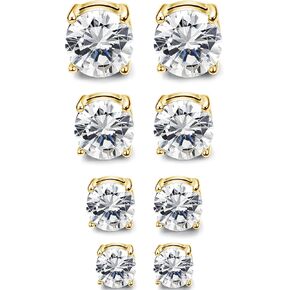 Jstyle 4 Pairs Stainless Steel Mens Womens Magnetic Stud Earrings Non-piercing CZ 4-7MM