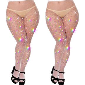 2 pcs Sparkly Fishnet Stockings For Women,Rhinestone Fishnets Tights, Fishnet Tights Plus size, Fish Nets Fits All