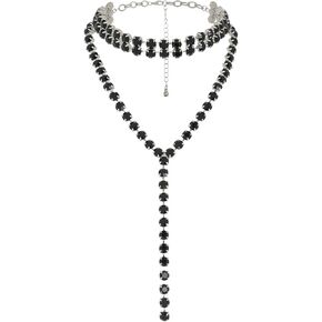 ELABEST Long Rhinestone Necklace Layered Y Necklaces Crystal Choker Necklace Dainty Wedding Bridal Bridesmaid Jewelry for Women and Girls