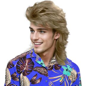 شعر مستعار Wallden Hair 70s 80s زي للرجال والنساء بدون غراء، باروكة مقاومة للحرارة لحفلات الهالوين، شعر مستعار طويل مجعد للرجال، شعر مستعار ثقيل معدني ...