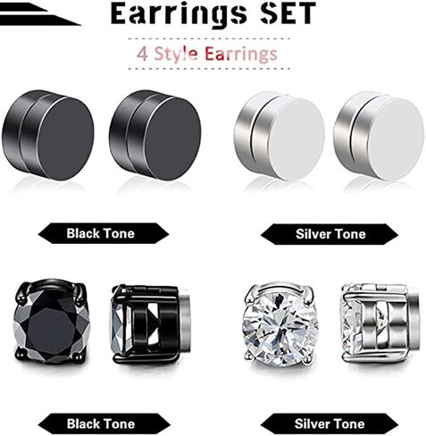 4 Pairs Stainless Steel Magnetic Stud Earrings for Men Women Non Piercing Clip on CZ Earrings 6MM in Saudi Arabia