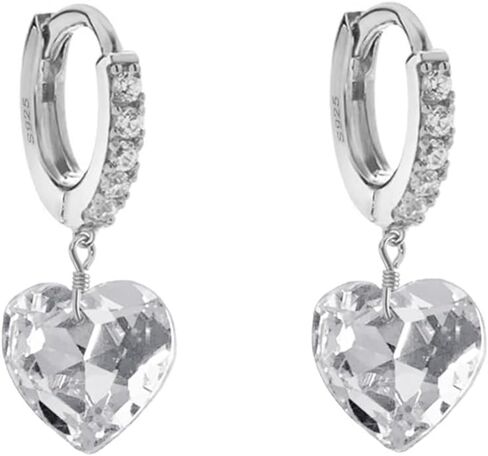 Huggie Crystal Heart Hoop Earrings for Women Girls 925 Sterling Silver CZ Charms Dangle Drop Small Hoops Cartilage Hypoallergenic Piercing Cuff Wrap Cute Birthday Valentine Mother's Day Jewelry Gifts for Her in Saudi Arabia