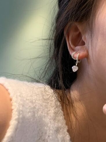 Huggie Crystal Heart Hoop Earrings for Women Girls 925 Sterling Silver CZ Charms Dangle Drop Small Hoops Cartilage Hypoallergenic Piercing Cuff Wrap Cute Birthday Valentine Mother's Day Jewelry Gifts for Her in Saudi Arabia