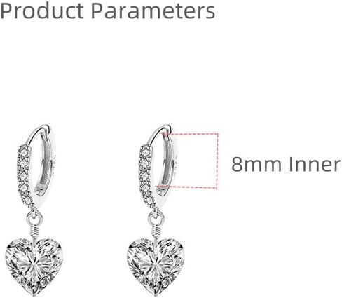 Huggie Crystal Heart Hoop Earrings for Women Girls 925 Sterling Silver CZ Charms Dangle Drop Small Hoops Cartilage Hypoallergenic Piercing Cuff Wrap Cute Birthday Valentine Mother's Day Jewelry Gifts for Her in Saudi Arabia
