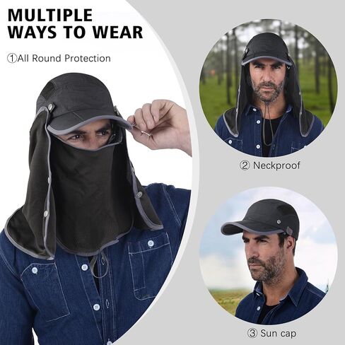 Boundless Voyage Detachable Sun Hat 360° UPF 50+ Sun Protection Outdoor Fishing Hat with Removable Neck Flap Hat for Men in Saudi Arabia
