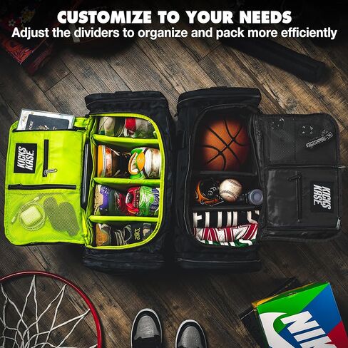 KXKS. (Kicks Kase) حقيبة رياضية مموهة فاخرة وحقيبة سفر من القماش الخشن - 3 فواصل مقصورة قابلة للتعديل - للأحذية والملابس وصالة الألعاب الرياضية (أسود مموه/أخضر حمضي) in Kuwait