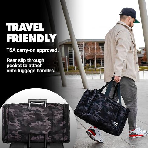 KXKS. (Kicks Kase) حقيبة رياضية مموهة فاخرة وحقيبة سفر من القماش الخشن - 3 فواصل مقصورة قابلة للتعديل - للأحذية والملابس وصالة الألعاب الرياضية (أسود مموه/أخضر حمضي) in Kuwait