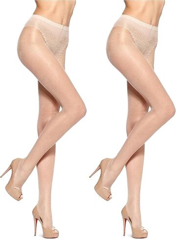 HUE Women's 2 Pack Sheer Tights Assorted Womens Tights Including Control Top, Fishnet, Lace, Toeless Pantyhose in Saudi Arabia