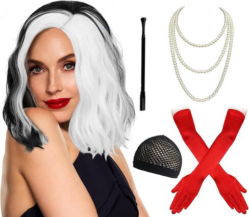 Cizoe Cruella Deville Costume Women Accessories,Halloween Red Gloves Costume,Necklace,Bracelet for 1920s Accessories(A-Gloves set) in Saudi Arabia