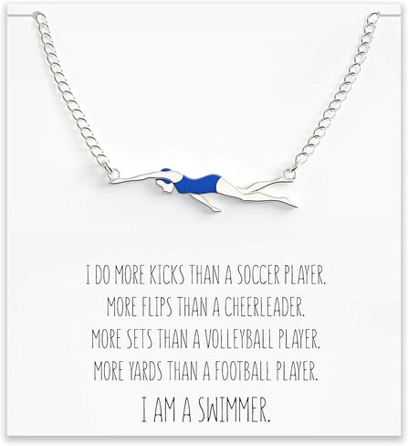 Swim Gift Necklace for Teen Girls – Cute Swimming Necklace with Swimmer Pendant Charm for Girls on a Swim Team – Inspirational Message Card in Saudi Arabia