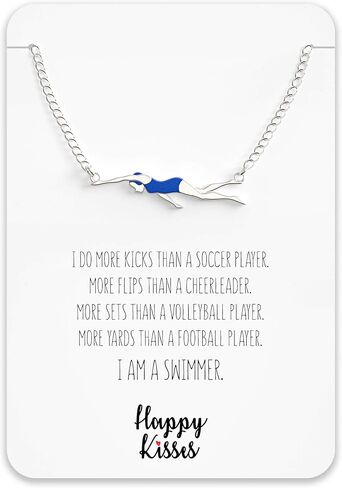Swim Gift Necklace for Teen Girls – Cute Swimming Necklace with Swimmer Pendant Charm for Girls on a Swim Team – Inspirational Message Card in Saudi Arabia