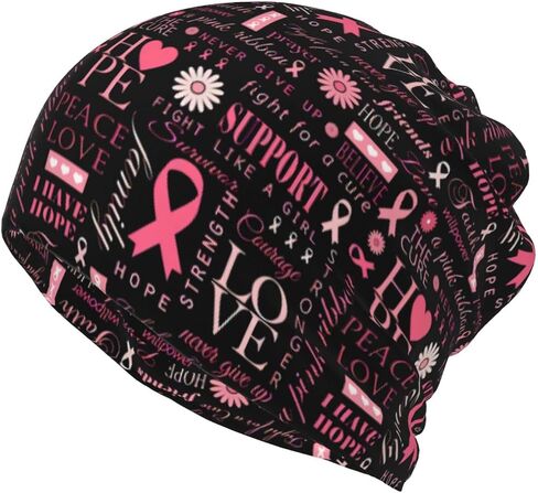 Breast Cancer Awareness Beanie Hat Cancer Knitted Hats Baggy Slouchy Headwear Scarf Cap for Adults Women Men in Kuwait