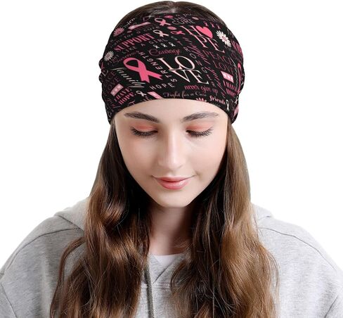 Breast Cancer Awareness Beanie Hat Cancer Knitted Hats Baggy Slouchy Headwear Scarf Cap for Adults Women Men in Kuwait
