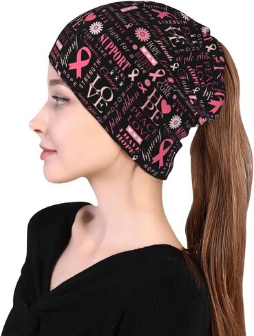 Breast Cancer Awareness Beanie Hat Cancer Knitted Hats Baggy Slouchy Headwear Scarf Cap for Adults Women Men in Kuwait
