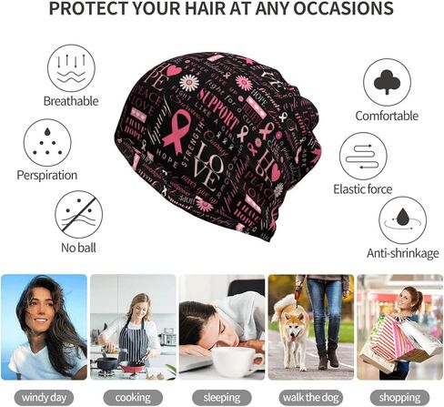 Breast Cancer Awareness Beanie Hat Cancer Knitted Hats Baggy Slouchy Headwear Scarf Cap for Adults Women Men in Kuwait