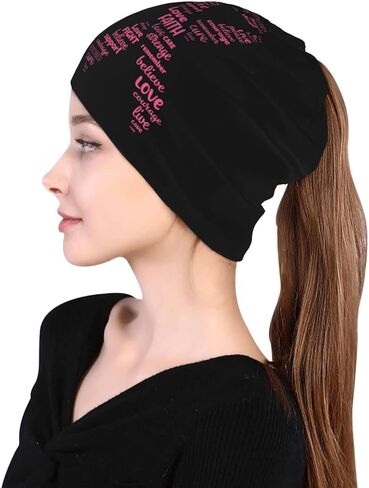 Breast Cancer Awareness Beanie Hat Cancer Knitted Hats Baggy Slouchy Headwear Scarf Cap for Adults Women Men in Kuwait