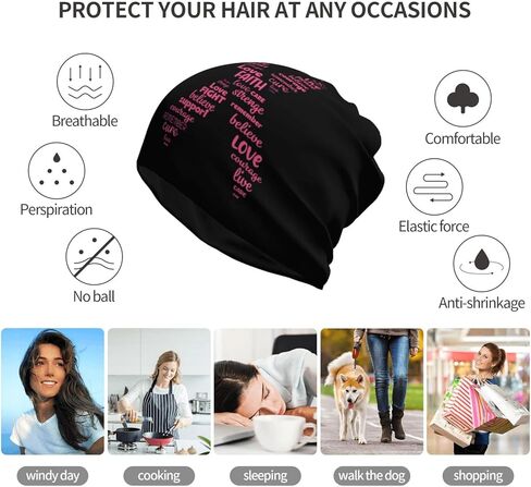 Breast Cancer Awareness Beanie Hat Cancer Knitted Hats Baggy Slouchy Headwear Scarf Cap for Adults Women Men in Kuwait