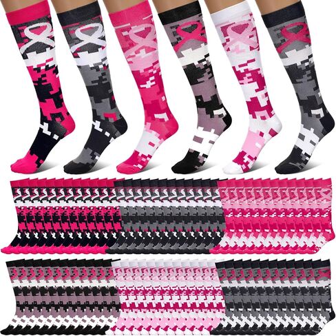 36 Pairs Camouflage Breast Cancer Awareness Socks Pink Ribbon Athletic Over the Calf Soccer Socks for Women in Saudi Arabia