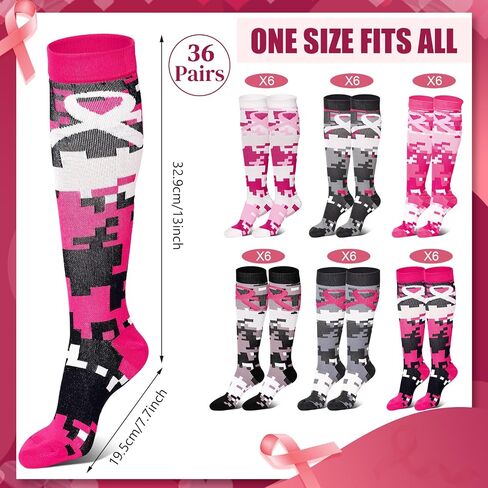 36 Pairs Camouflage Breast Cancer Awareness Socks Pink Ribbon Athletic Over the Calf Soccer Socks for Women in Saudi Arabia