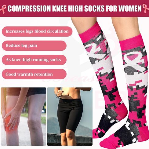 36 Pairs Camouflage Breast Cancer Awareness Socks Pink Ribbon Athletic Over the Calf Soccer Socks for Women in Saudi Arabia