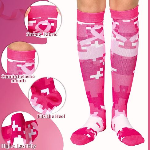 36 Pairs Camouflage Breast Cancer Awareness Socks Pink Ribbon Athletic Over the Calf Soccer Socks for Women in Saudi Arabia