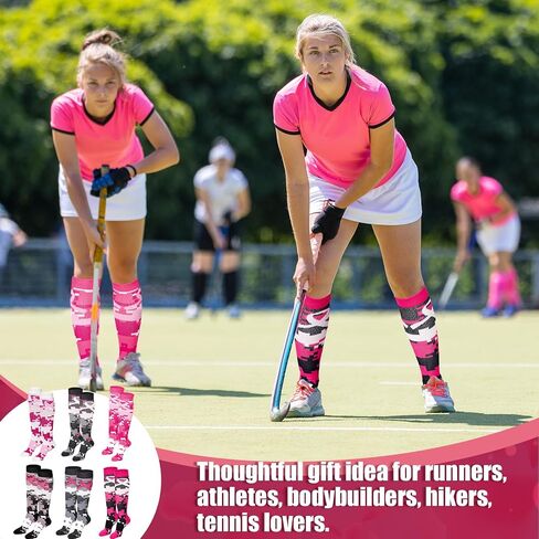 36 Pairs Camouflage Breast Cancer Awareness Socks Pink Ribbon Athletic Over the Calf Soccer Socks for Women in Saudi Arabia