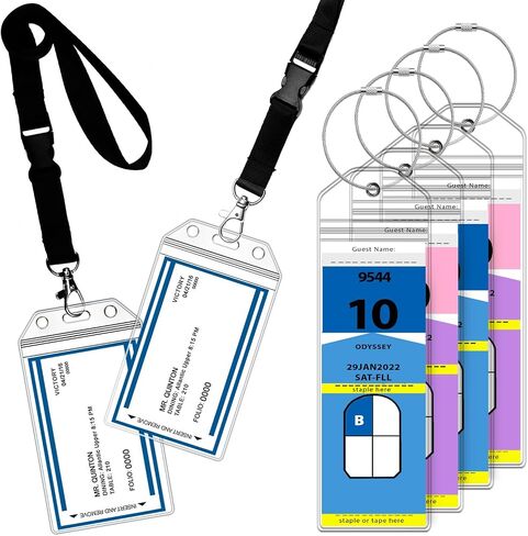 Cruise Luggage Tag Holder (8 Pack) + ID Holder with Lanyard (4 Pack) Weather Resistant PVC Zip Seal Pouch & Steel Loop for Royal Caribbean and Celebrity Cruise Line in Saudi Arabia