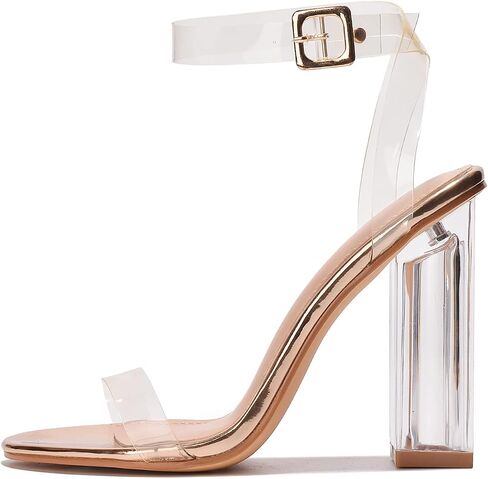 Cape Robbin Maria-7 SELLER Lucite Clear Perspex Glitter Block Heel Sandals Black in Saudi Arabia