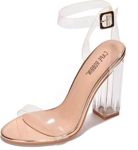 Cape Robbin Maria-7 SELLER Lucite Clear Perspex Glitter Block Heel Sandals Black in Saudi Arabia