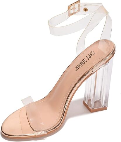 Cape Robbin Maria-7 SELLER Lucite Clear Perspex Glitter Block Heel Sandals Black in Saudi Arabia