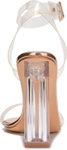 Cape Robbin Maria-7 SELLER Lucite Clear Perspex Glitter Block Heel Sandals Black in Saudi Arabia