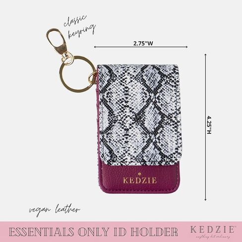 حامل بطاقة الهوية Kedzie Essentials فقط من الجلد النباتي مع نافذة شفافة و3 فتحات للبطاقات وحلقة مفاتيح كلاسيكية - أصدقاء للأبد in Kuwait
